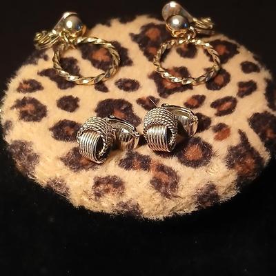 Long multi-chain necklace with an assortment of clip-on earrings