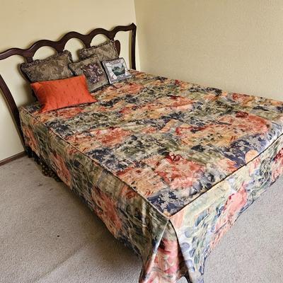 Full size bed - headboard and frame with mattress and boxsprings & bedding