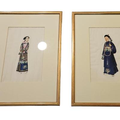 2 Framed 19th Century Chinese Gouaches on Rice Paper