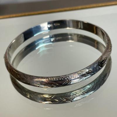 Hinged Sterling Bracelet Etched