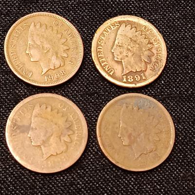 4 INDIAN HEAD PENNIES