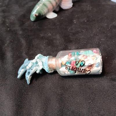 SALT & PEPPER SHAKERS PLUS SEASHELLS IN A BOTTLE
