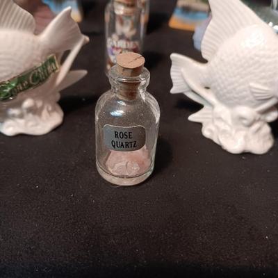 SALT & PEPPER SHAKERS PLUS SEASHELLS IN A BOTTLE