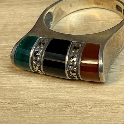Marcasite onyx and carnelian sterling ring 8