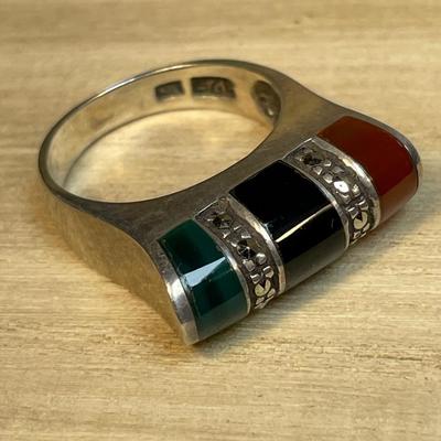 Marcasite onyx and carnelian sterling ring 8