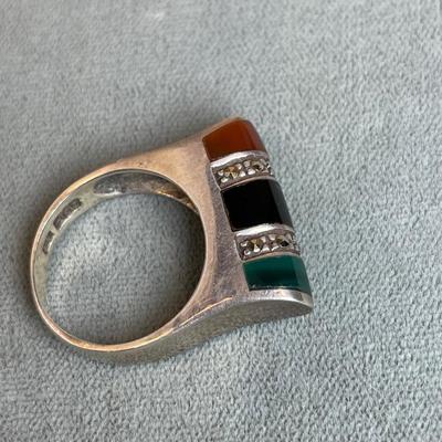 Marcasite onyx and carnelian sterling ring 8