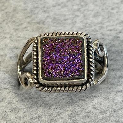 Purple drusy sterling ring 7