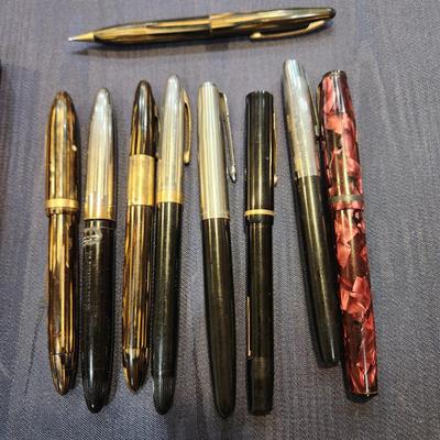Lot of Vintage Fountain Pens + 1 Mechanical Pencil Sheaffer's Striped 14kt Nibs and Others