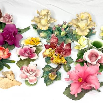 Vintage Capodimonte Flower Lot - 13 Gorgeous Ceramic Flowers - Made in Italy