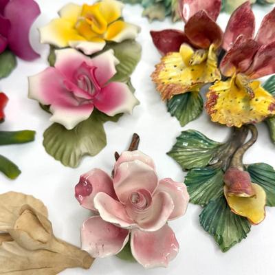 Vintage Capodimonte Flower Lot - 13 Gorgeous Ceramic Flowers - Made in Italy