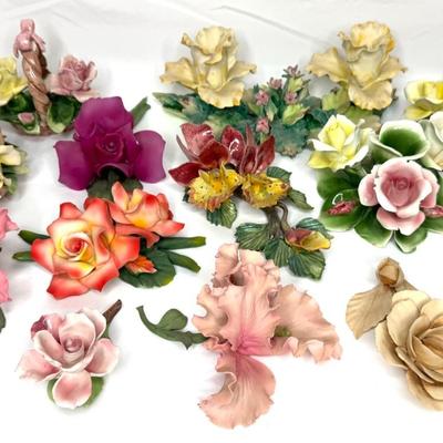 Vintage Capodimonte Flower Lot - 13 Gorgeous Ceramic Flowers - Made in Italy
