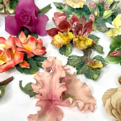 Vintage Capodimonte Flower Lot - 13 Gorgeous Ceramic Flowers - Made in Italy