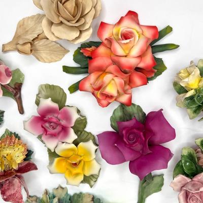 Vintage Capodimonte Flower Lot - 13 Gorgeous Ceramic Flowers - Made in Italy