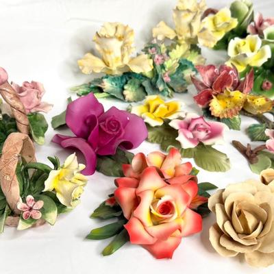 Vintage Capodimonte Flower Lot - 13 Gorgeous Ceramic Flowers - Made in Italy
