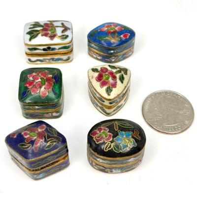 Set of 6 Miniature Vintage Cloisonne Pill Boxes