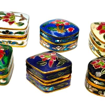 Set of 6 Miniature Vintage Cloisonne Pill Boxes