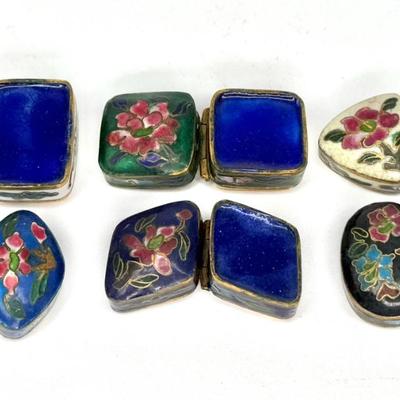 Set of 6 Miniature Vintage Cloisonne Pill Boxes