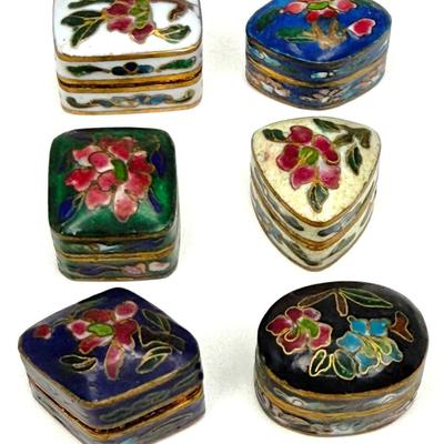 Set of 6 Miniature Vintage Cloisonne Pill Boxes
