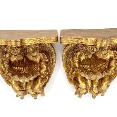 Set of 2 Gilded Angel Shelves