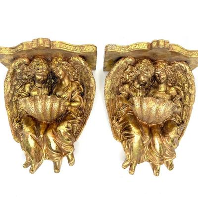 Set of 2 Gilded Angel Shelves
