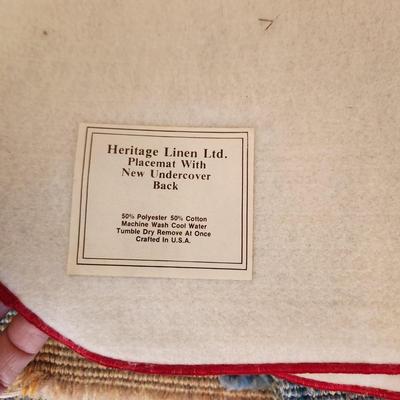 Last lot of Linen Table Placemats Coca Cola , Crabs, Round +2 Wood bead Round Trivets