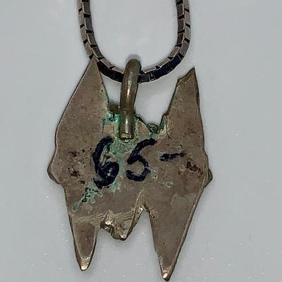 Native American Zuni Turquoise and Coral Pendant W/ 24” Sterling Chain