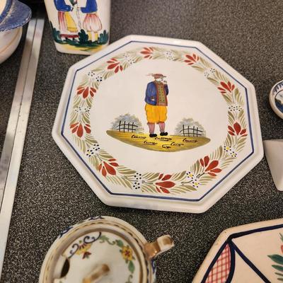 Large Lot of Quimper Pottery Plates Bowls Pitcher
