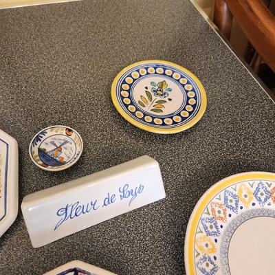 Large Lot of Quimper Pottery Plates Bowls Pitcher