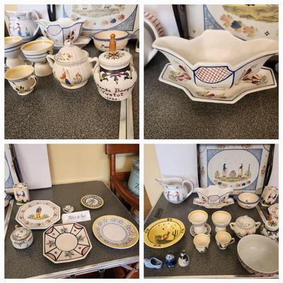 Large Lot of Quimper Pottery Plates Bowls Pitcher