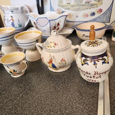 Large Lot of Quimper Pottery Plates Bowls Pitcher
