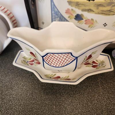 Large Lot of Quimper Pottery Plates Bowls Pitcher