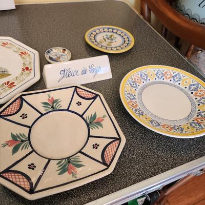 Large Lot of Quimper Pottery Plates Bowls Pitcher