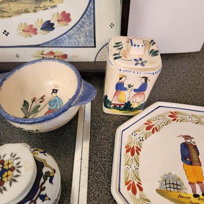 Large Lot of Quimper Pottery Plates Bowls Pitcher