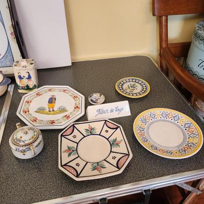 Large Lot of Quimper Pottery Plates Bowls Pitcher