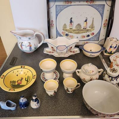 Large Lot of Quimper Pottery Plates Bowls Pitcher