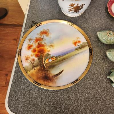 Noritake Hand Painted Plate , Cachepot, Porcelain, Limoges Korean Celadon Water Droppers