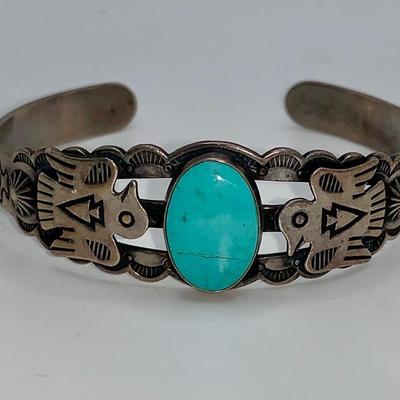 Vintage Native American Sterling Silver and Turquoise Bracelet