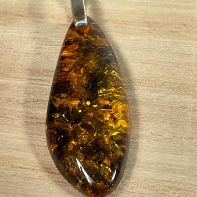 Genuine Amber and Sterling pendant