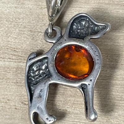 Cute Sterling and Amber Dog pendant