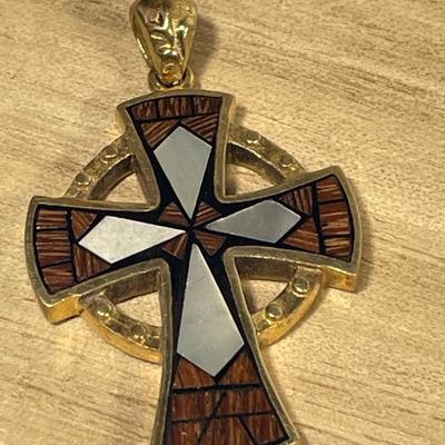 Gold over Sterling Silver Inlay Cross pendant