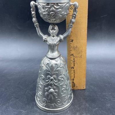 Vintage Fein Zinn Pewter Ornate Bride and Groom Wedding Toasting Chalice Cup