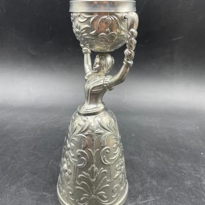 Vintage Fein Zinn Pewter Ornate Bride and Groom Wedding Toasting Chalice Cup