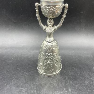 Vintage Fein Zinn Pewter Ornate Bride and Groom Wedding Toasting Chalice Cup