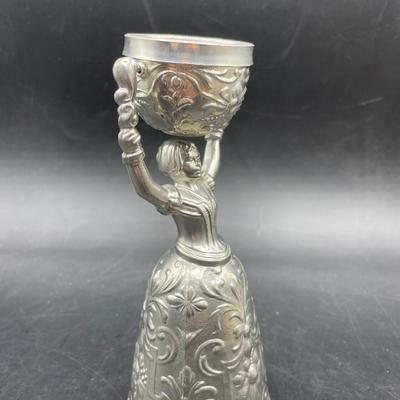 Vintage Fein Zinn Pewter Ornate Bride and Groom Wedding Toasting Chalice Cup