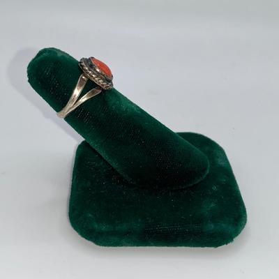 Vintage Native American Pawn Silver and Coral Ring