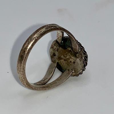 Vintage Native American Pawn Silver and Coral Ring