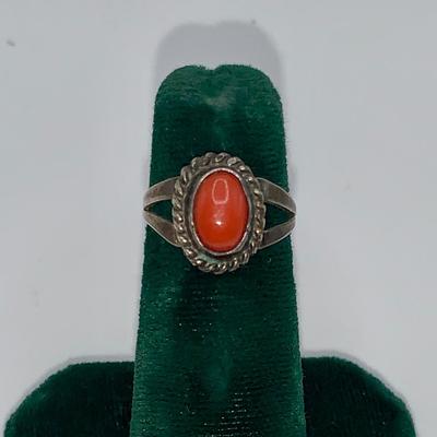 Vintage Native American Pawn Silver and Coral Ring