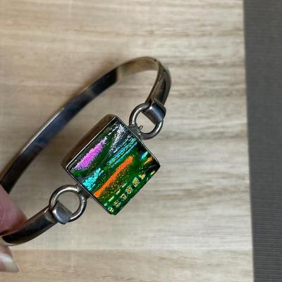 Dichroic glass and sterling silver bracelet
