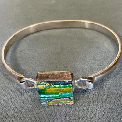 Dichroic glass and sterling silver bracelet