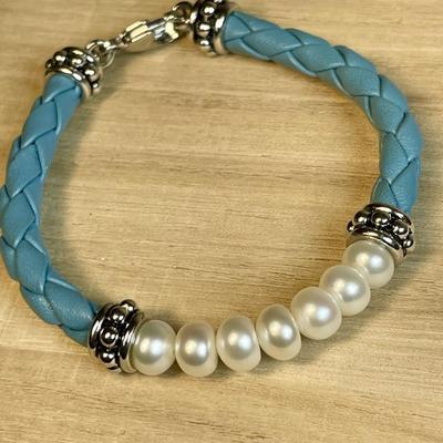 Sterling Silver Pearls and leather bracelet